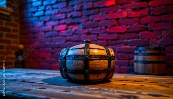 Fototapeta Rustic Wooden Container with Colorful Brick Background