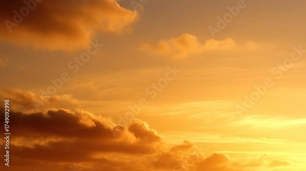 Fototapeta A stunning sunset with vibrant orange and yellow hues illuminating the clouds, creating a serene and picturesque sky.