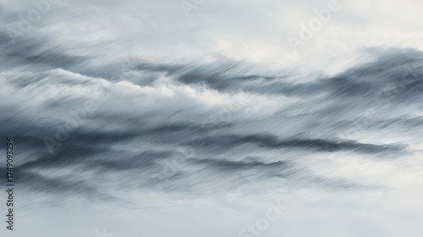 Fototapeta A serene sky filled with soft, flowing clouds in shades of gray and blue, creating a tranquil atmosphere.