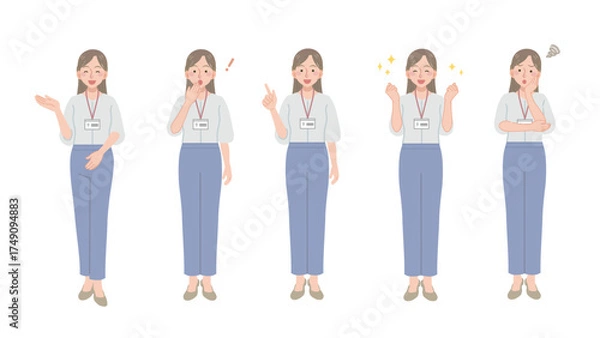 Obraz 女性社員の様々なポーズのイラストセット