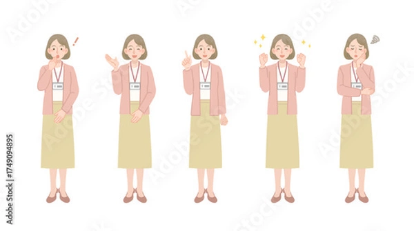 Obraz 女性社員の様々なポーズのイラストセット