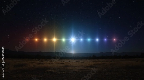 Fototapeta A stunning night sky displays a spectrum of colors, showcasing various stars aligned in a captivating arrangement against a dark backdrop.