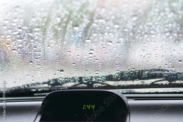 Obraz Feel sad when raining in car.