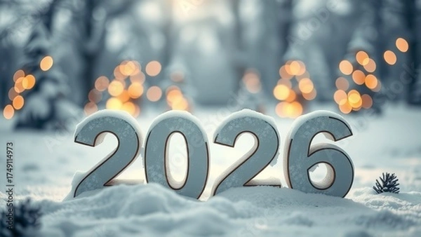Obraz White Number 2026 on Snow Happy New Year Christmas Postcard