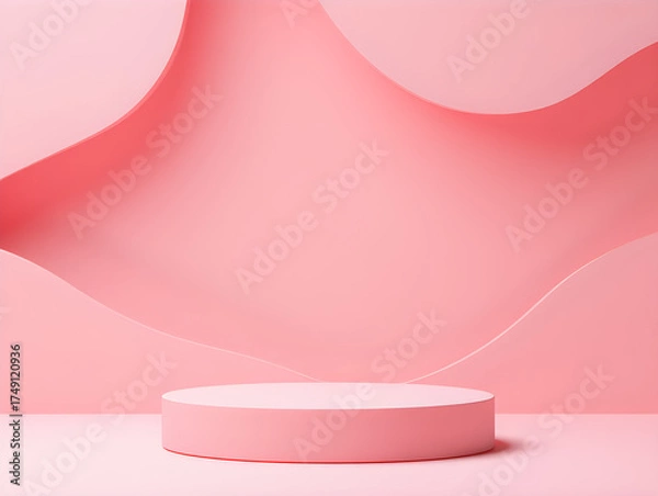 Fototapeta Modern pink podium with abstract wavy background for product display and presentation