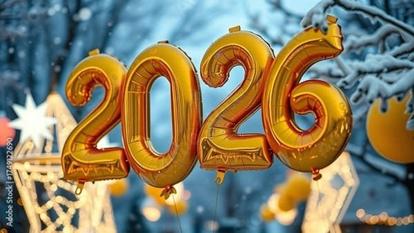 Obraz White Number 2026 on Snow Happy New Year Christmas Postcard