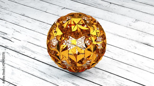 Obraz Gold Sphere, Planet, Plexus Conections, 3D Rendering