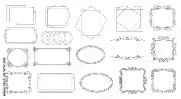 Fototapeta Collection of modern and vintage simple line frame designs for cards and invitations, white background