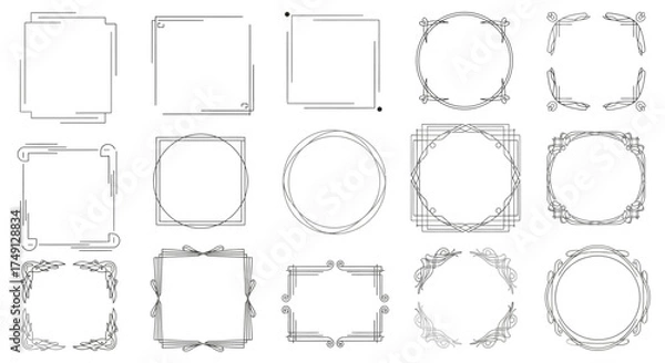 Fototapeta Collection of modern and vintage simple line frame designs for cards and invitations, white background