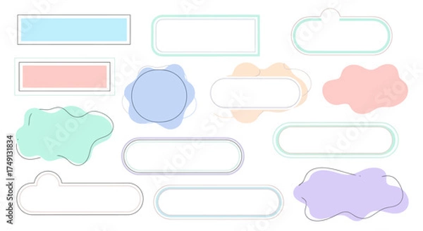 Fototapeta Vector illustration of simple and flat text frame set with cute pastel colors, white background