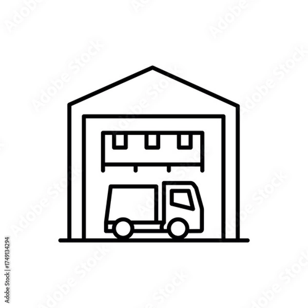 Obraz Garbage truck icon vector in line style