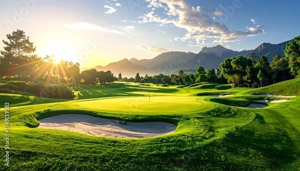 Fototapeta ゴルフコースからみた朝焼け