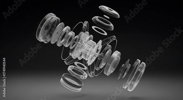 Obraz Exploded View of a Camera Lens System.