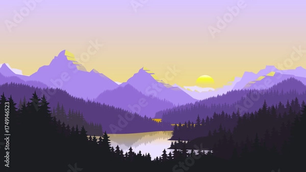 Fototapeta Purple Mountain Landscape at Dusk with Soft Evening Light