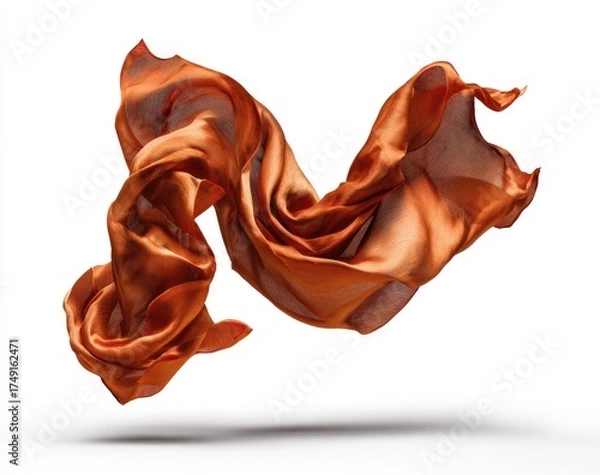 Fototapeta Rust-colored fabric drapes dramatically against white background