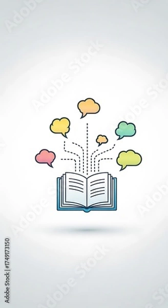 Obraz Open Book with Thought Bubbles - Knowledge and Learning Concept.