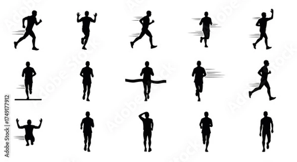 Fototapeta Silhouettes of Runners in Various Poses - A Study in Motion.