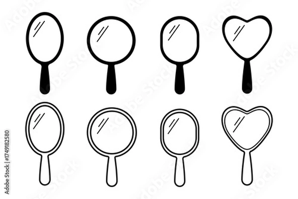 Obraz Hand mirror icon Line and Silhouette style for website or mobile app. Flat vector illustration design isolated on white background.