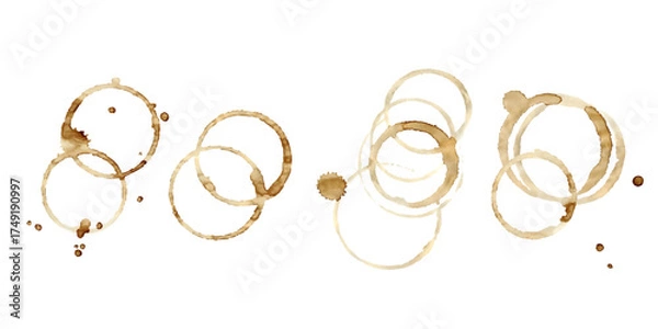 Fototapeta Vector coffee cup stains on transparent background. Circle prints and stains for vintage design.