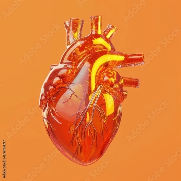 Obraz a 3d human heart in a orange background --v 6 Job ID: e62db635-3889-48ed-93ea-a3ef3384aedc