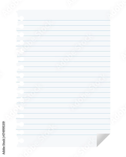 Obraz 破れた罫線のノートの紙。青いラインの入ったシンプルなベクターイラスト。