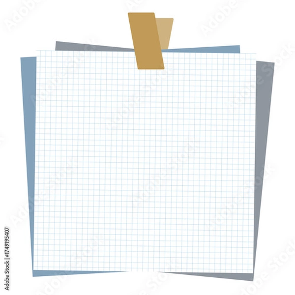 Obraz クリップで止められた数枚のメモのイラスト。シンプルなベクターイラスト。