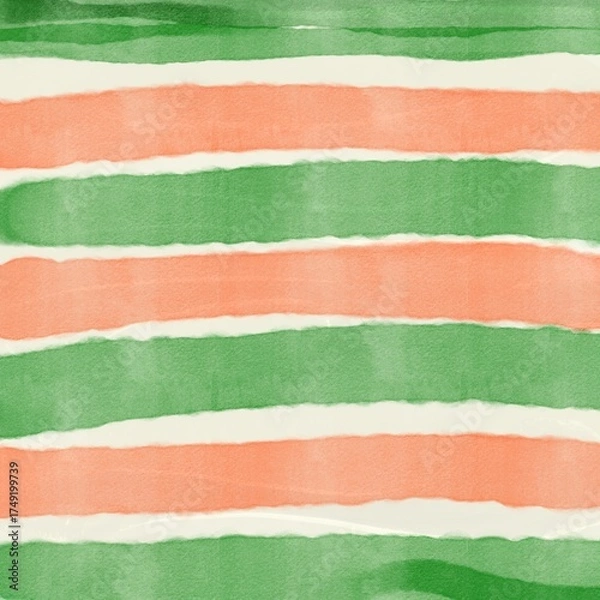 Fototapeta 水彩風ストライプ模様（グリーン×オレンジ）