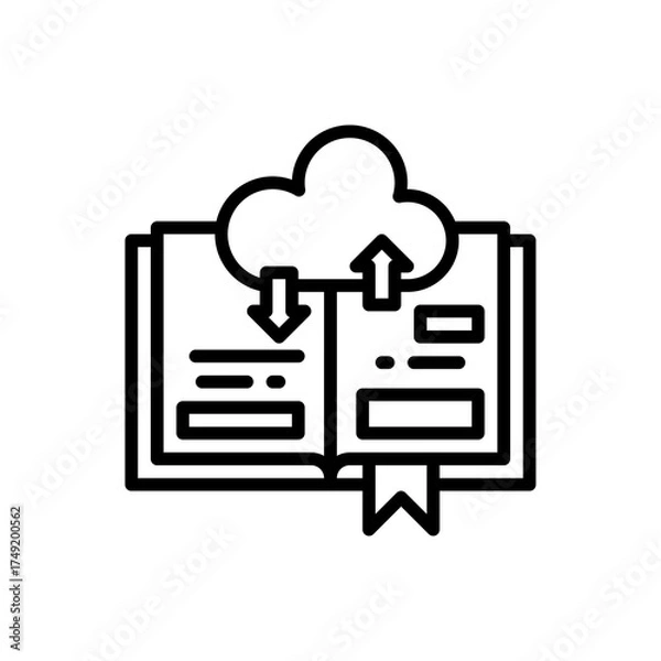 Fototapeta Open Book with Cloud Icon Representing Online Healthcare Information and Digital Data Transfer on Transparent Background