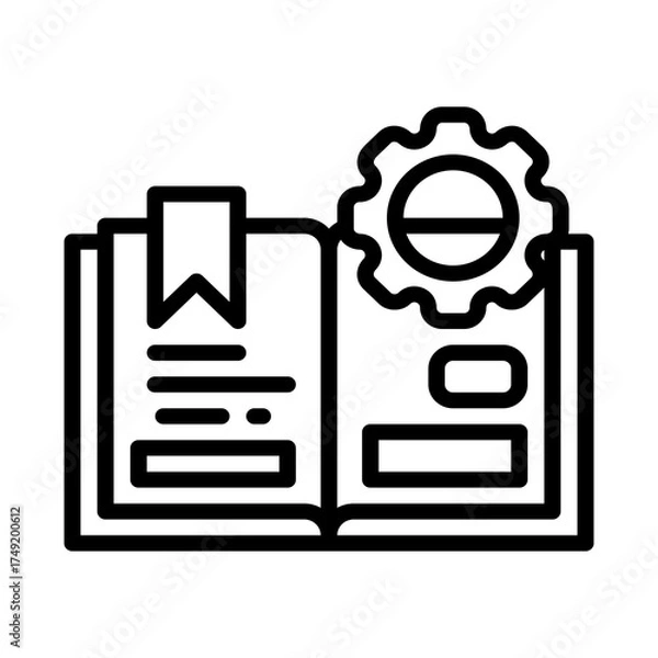 Fototapeta Open Book With Gear Symbol and Bookmark Representing Knowledge And Engineering Concepts On A Transparent Background