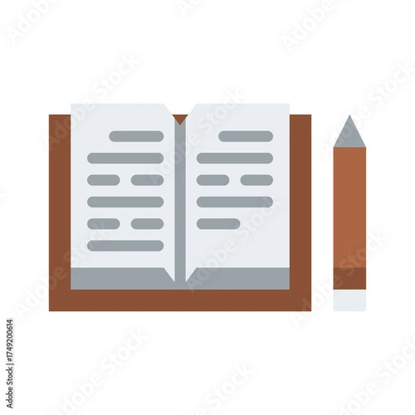 Fototapeta Open Book With Lined Pages And A Pencil On A Brown Clipboard With A Transparent Background Flat Design Style