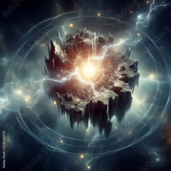 Fototapeta Quantum Rift Island — Floating Energy Core Visualization