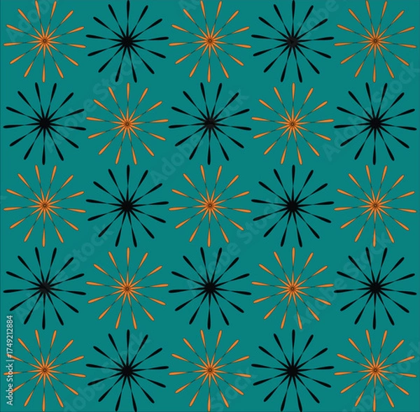 Obraz Retro Floral Starburst Pattern on Teal Background