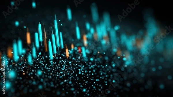 Fototapeta Abstract Financial Data Visualization with Candlestick Graph and Particles