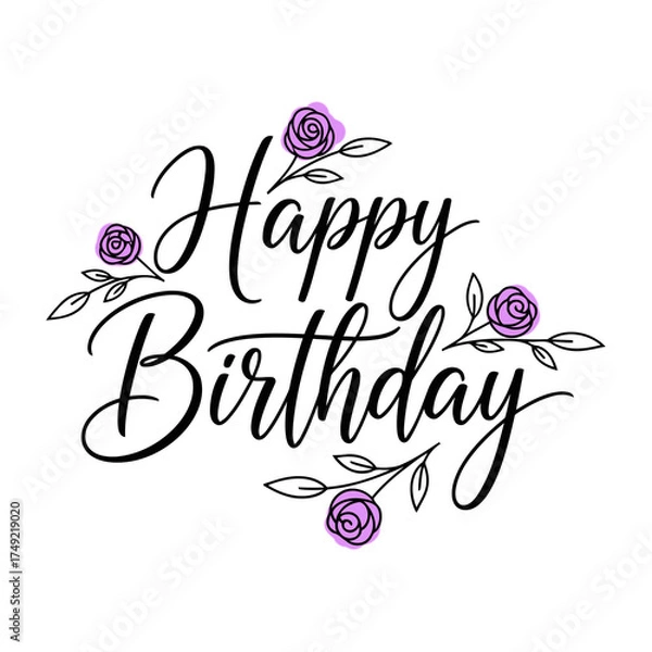 Obraz Happy birthday celebration card design with spring pink typography vector illustration greeting sign of love