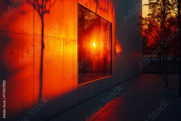 Obraz Sunset Reflections on Concrete Wall – Urban Shadows and Light.