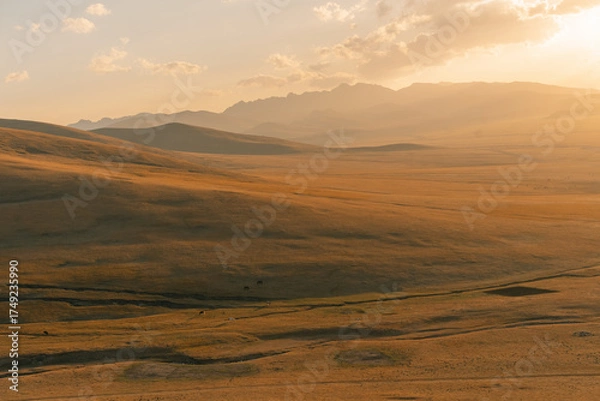Obraz The road across the Tien Shan Mountains to Song - Kul Lake , Kyrgyzstan