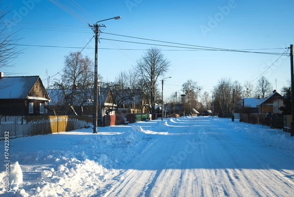 Obraz wieś zimą