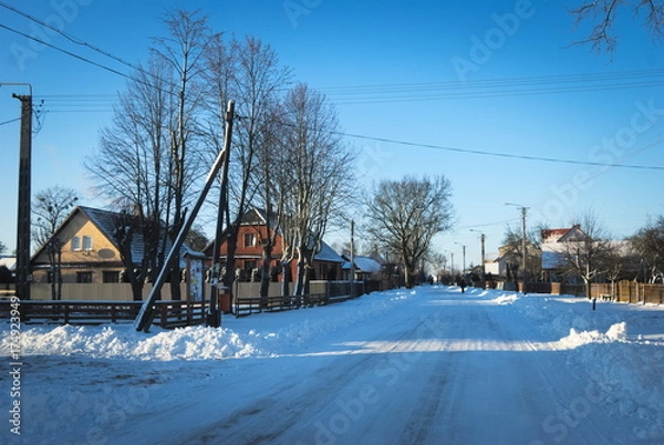 Obraz wieś zimą