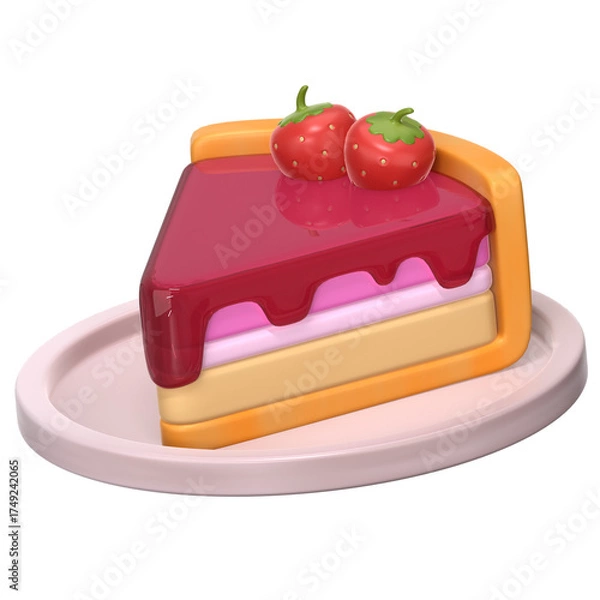 Obraz Cake strawberry slice 3D render