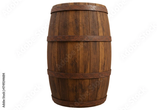 Fototapeta Isolated wooden barrel for storing wine or beer and aging liquors on a neutral backdrop