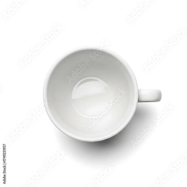 Fototapeta Minimalist White Ceramic Cup - Top-Down View on White Background.