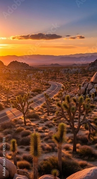 Fototapeta Joshua Tree National Park Sunset - Desert Landscape at Golden Hour.