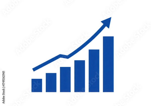 Obraz Blue bar chart with upward trend line isolated on transparent background