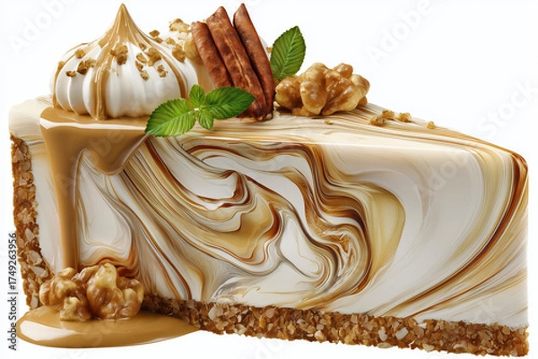 Fototapeta Creamy Slice of Cheesecake with Toppings and Swirls in 3D Clipart Style Design