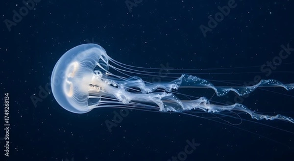 Fototapeta Moon Jellyfish Drifting in the Deep Blue Ocean.