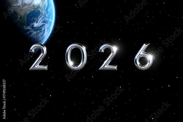 Fototapeta Futuristic 2026 in space with earth background