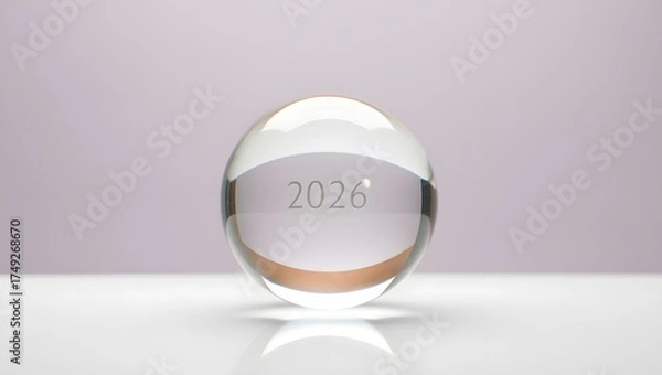 Fototapeta Futuristic crystal ball displaying year 2026 isolated on white