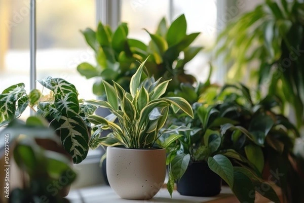 Obraz Indoor plants enhance minimalism and biophilic design in a sunlit room