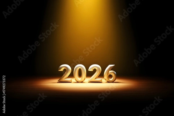 Fototapeta Golden 2026 number on dark background with spotlight effect