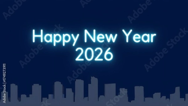 Fototapeta Happy new year 2026 with glowing city skyline background
